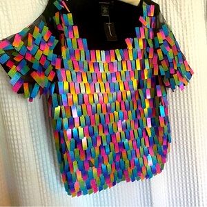 Sheer glam Plus Size Fun- Multiple Color - sparkle shimmer top - sequins
